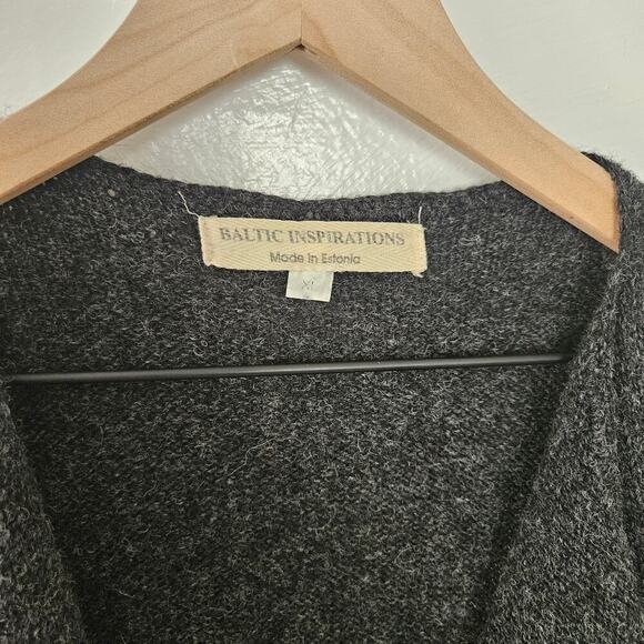 Baltic Inspirations Wool Long Cardigan Sweater XL Charcoal Grey‎ Open Front - Picture 3 of 8